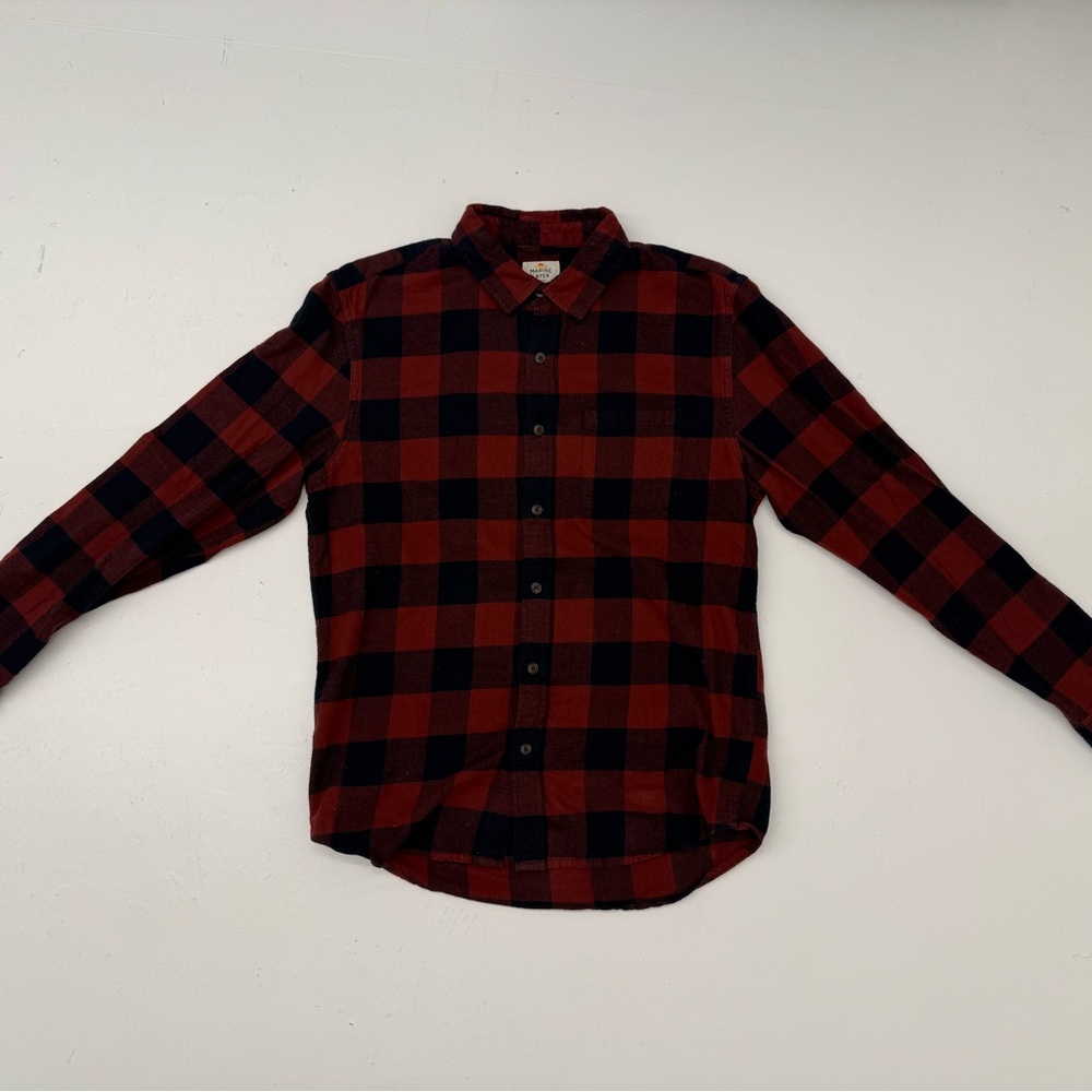 Marine Layer Red and Black Plaid Shirt
